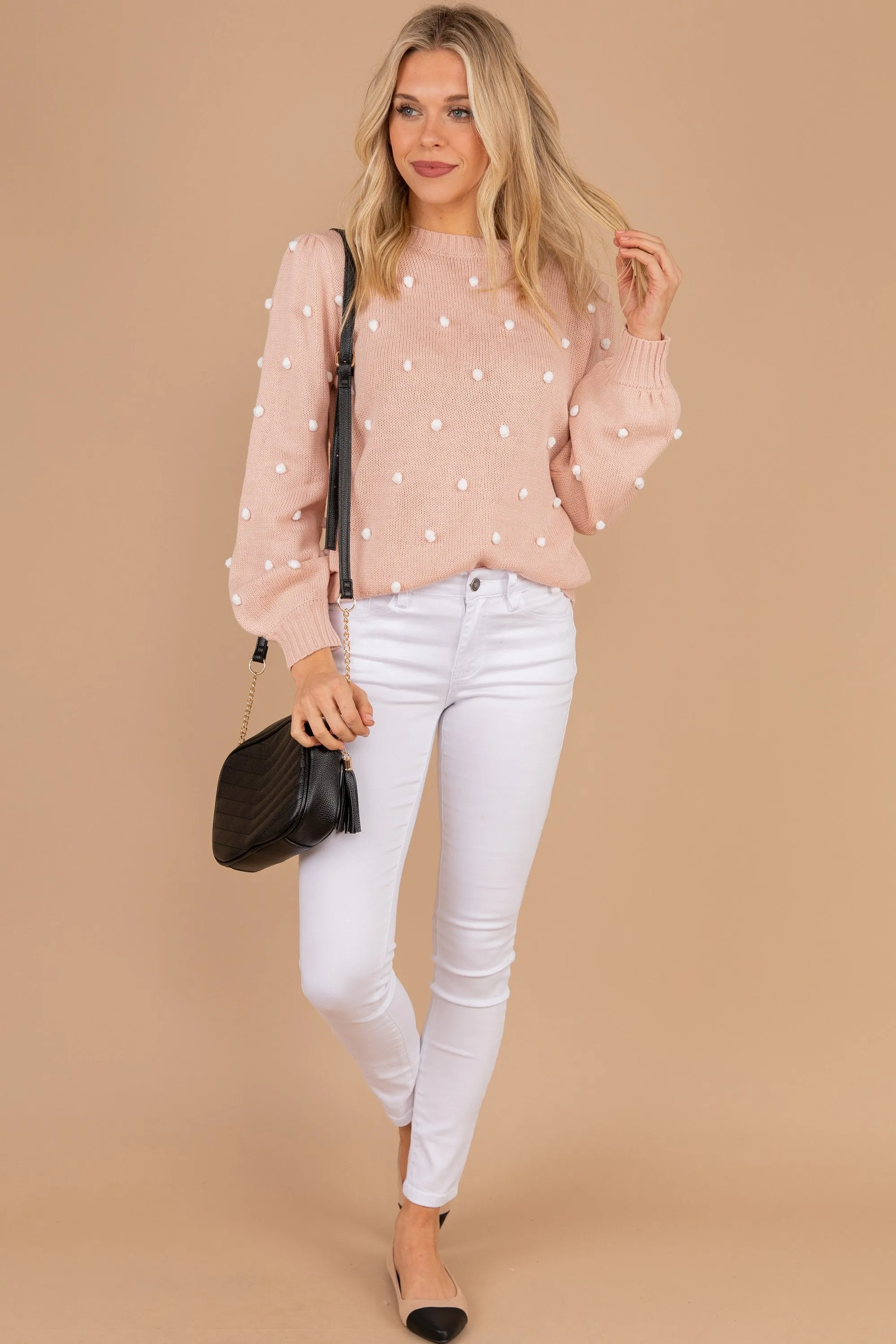All That You Need Blush Pink Pompom Sweater