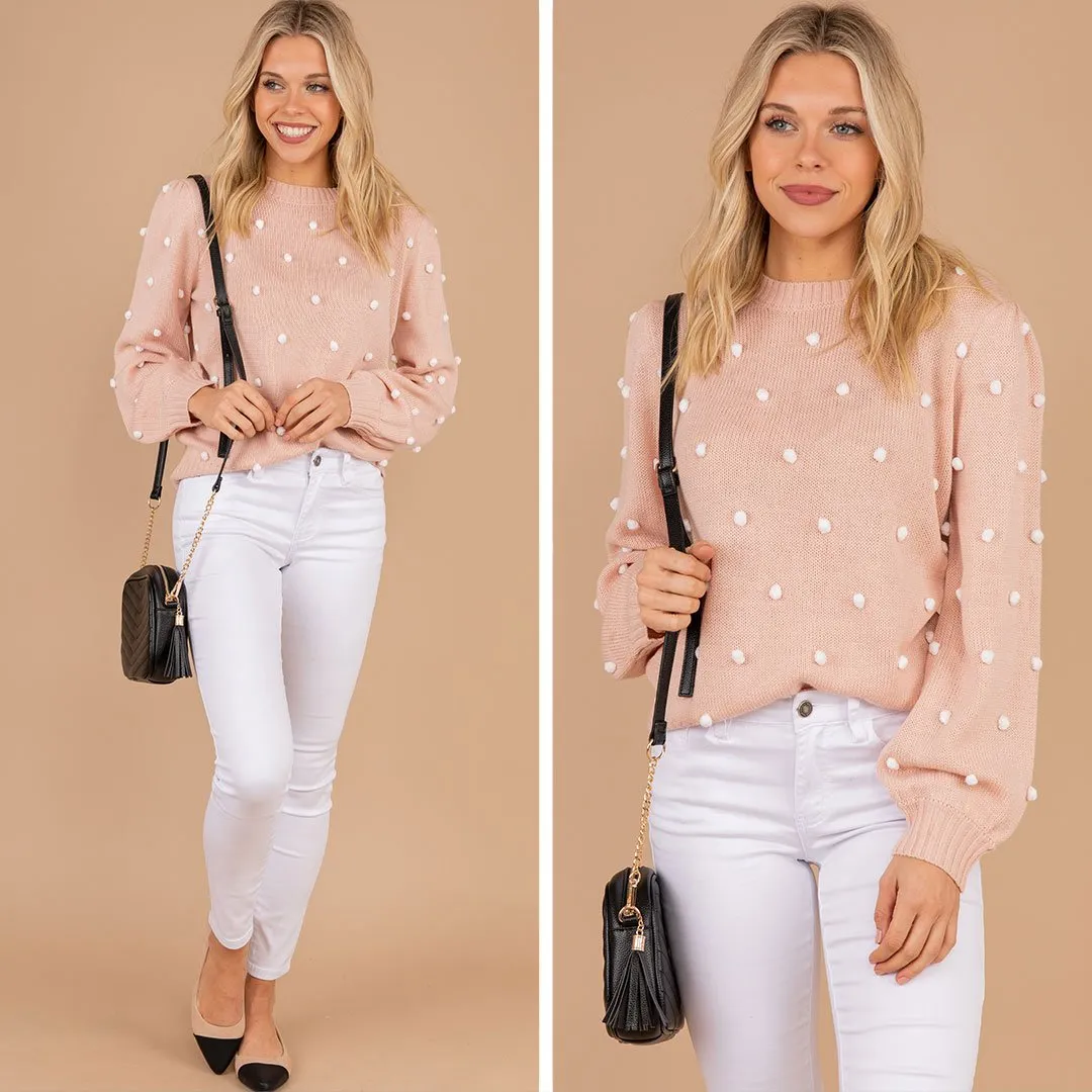 All That You Need Blush Pink Pompom Sweater
