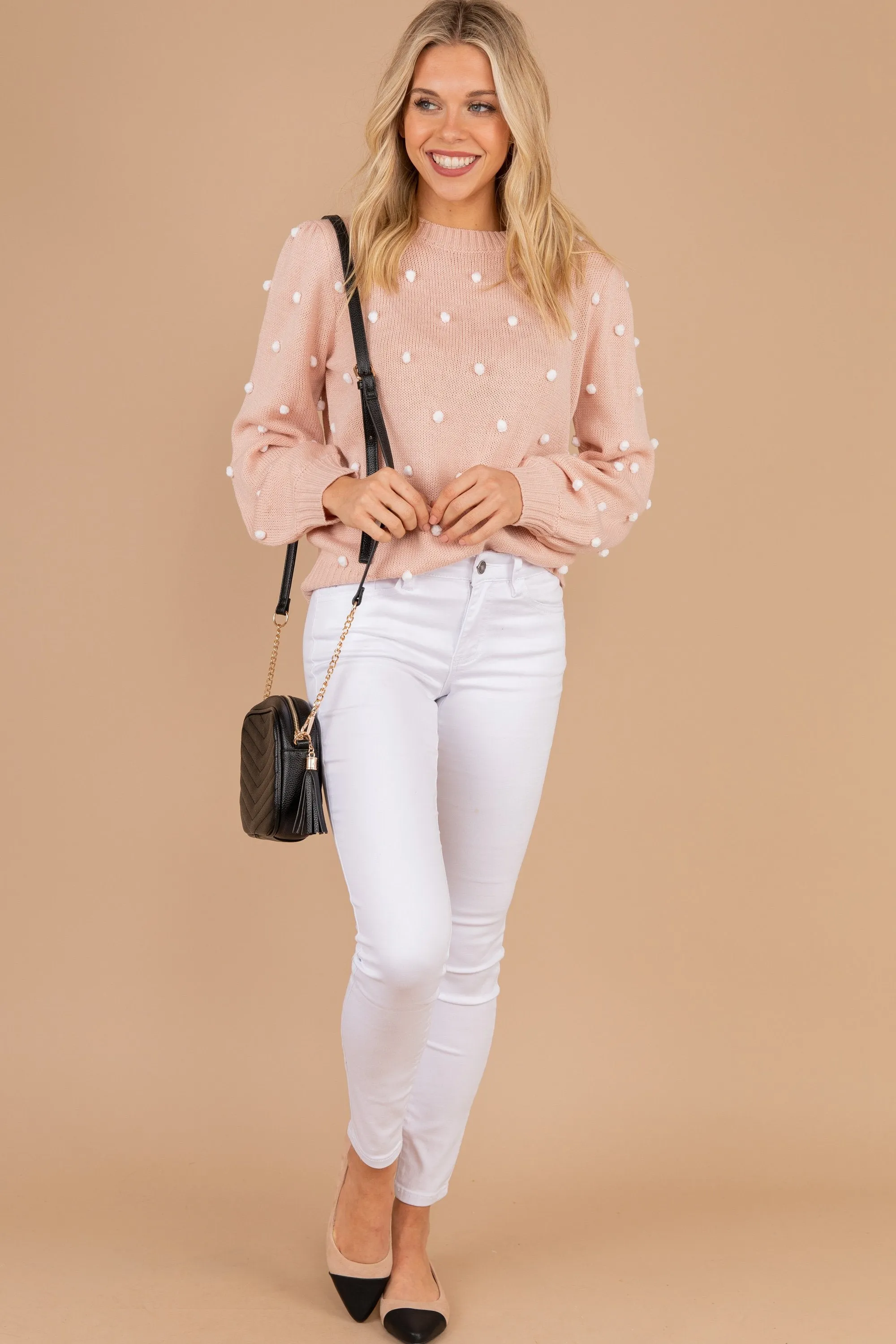 All That You Need Blush Pink Pompom Sweater