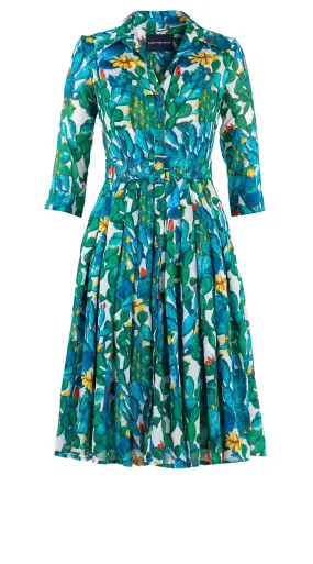 Audrey Dress #4 Shirt Collar 3/4 Sleeve Long Length Cotton Musola (Cactus Paradise Bright)