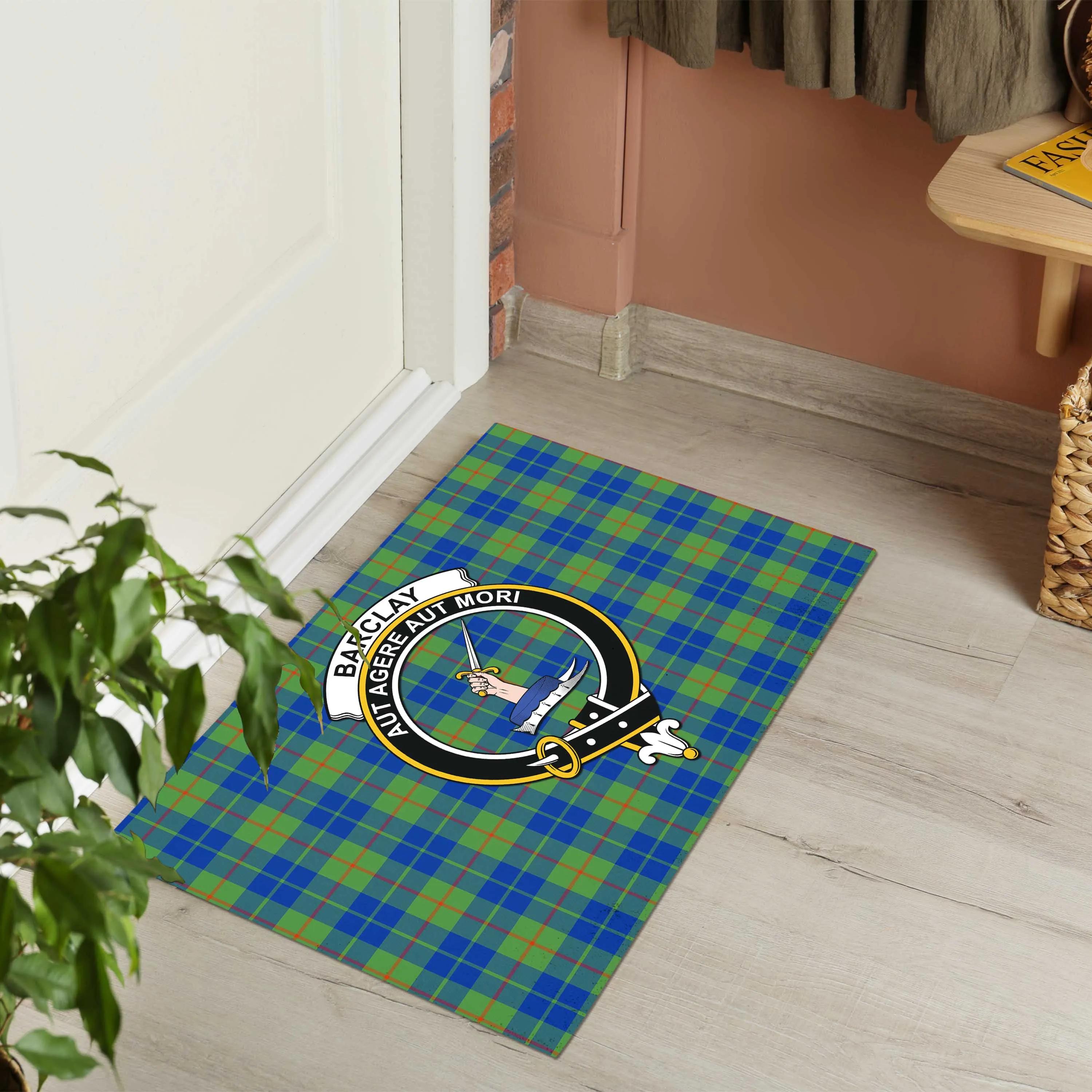 Barclay Hunting Ancient Tartan Door Mat with Family Crest