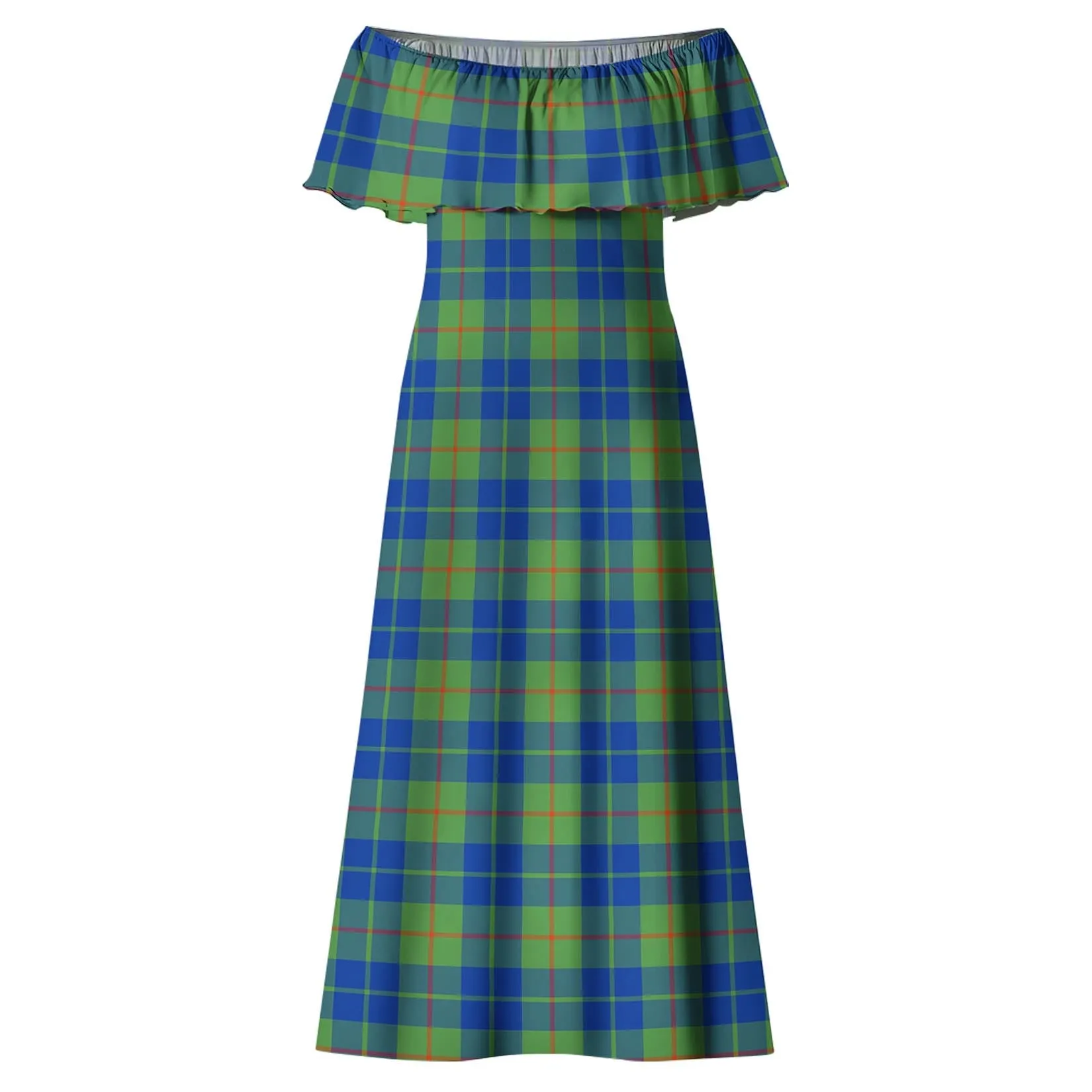 Barclay Hunting Ancient Tartan Off Shoulder Long Dress