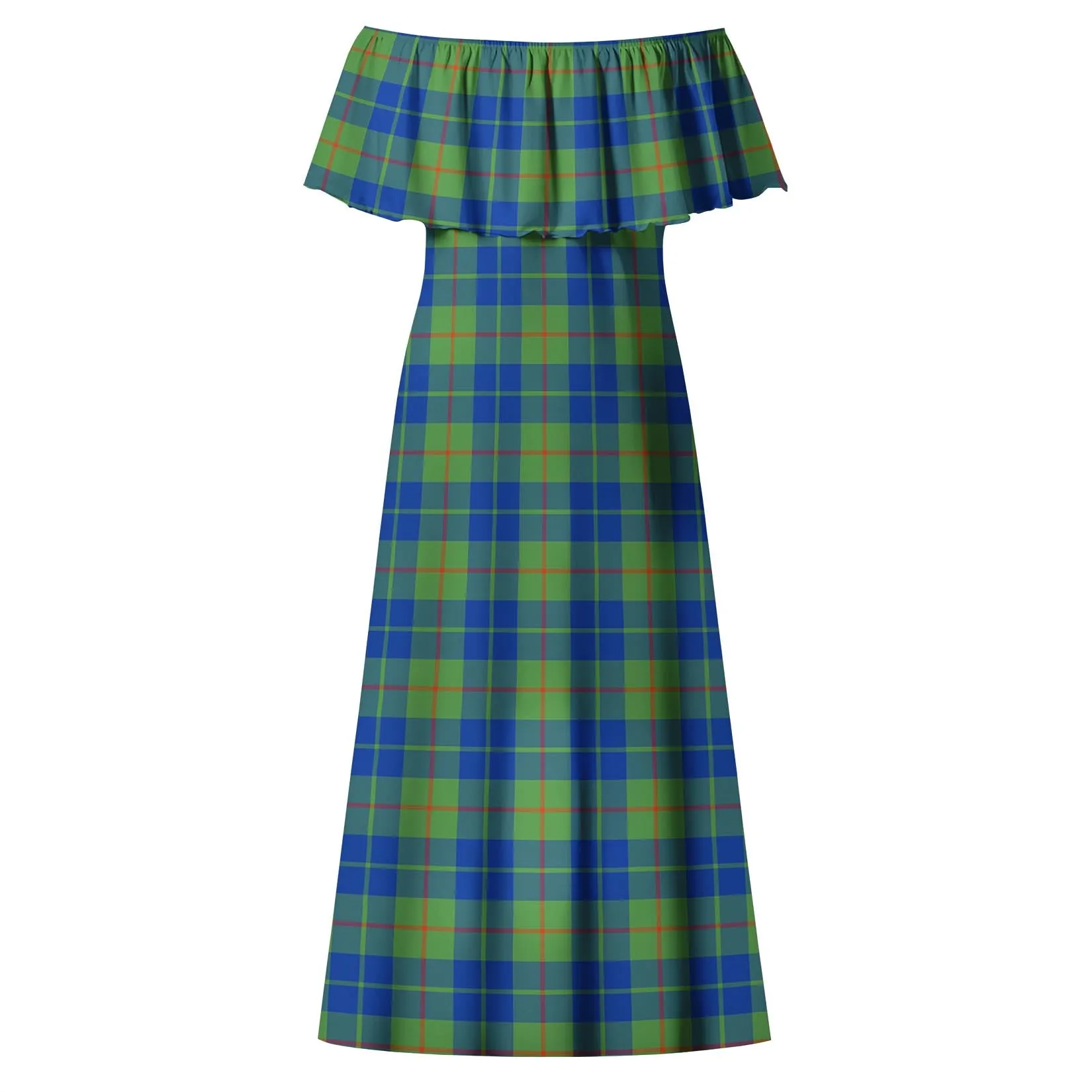 Barclay Hunting Ancient Tartan Off Shoulder Long Dress