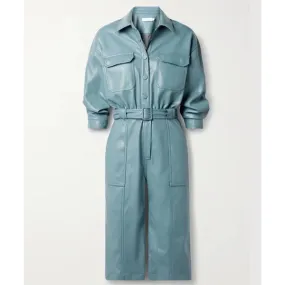 Blue Leather Playsuit for Women