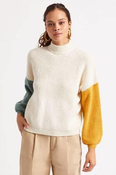 BRIXTON BURNING UP SWEATER - OFF WHITE - 49% ACRYLIC 37% NYLON 10% POLYESTER 4% SPANDEX