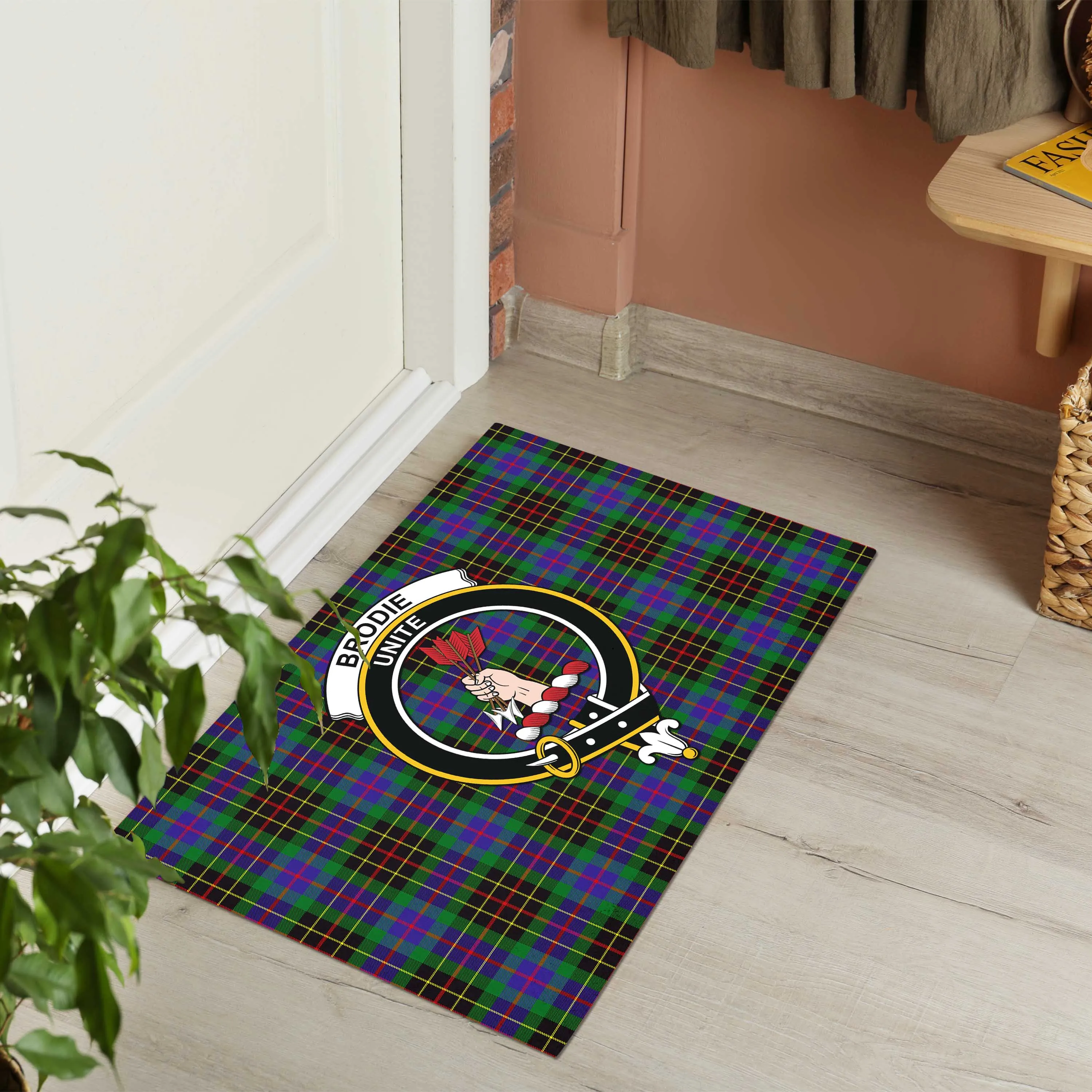 Brodie Hunting Modern Tartan Door Mat with Family Crest