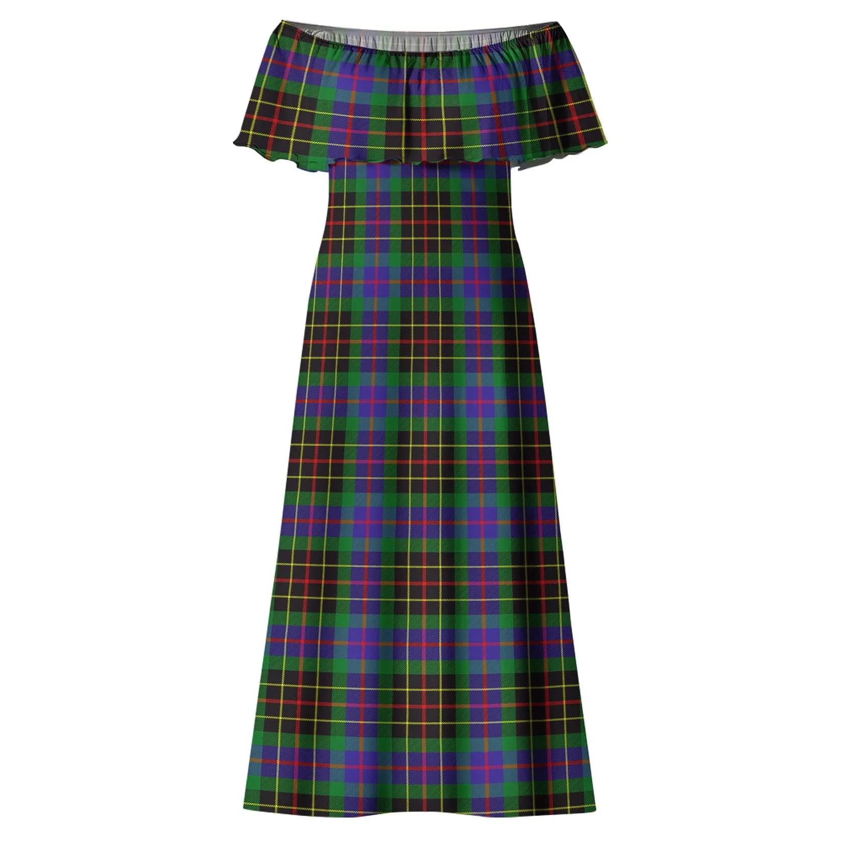 Brodie Hunting Modern Tartan Off Shoulder Long Dress