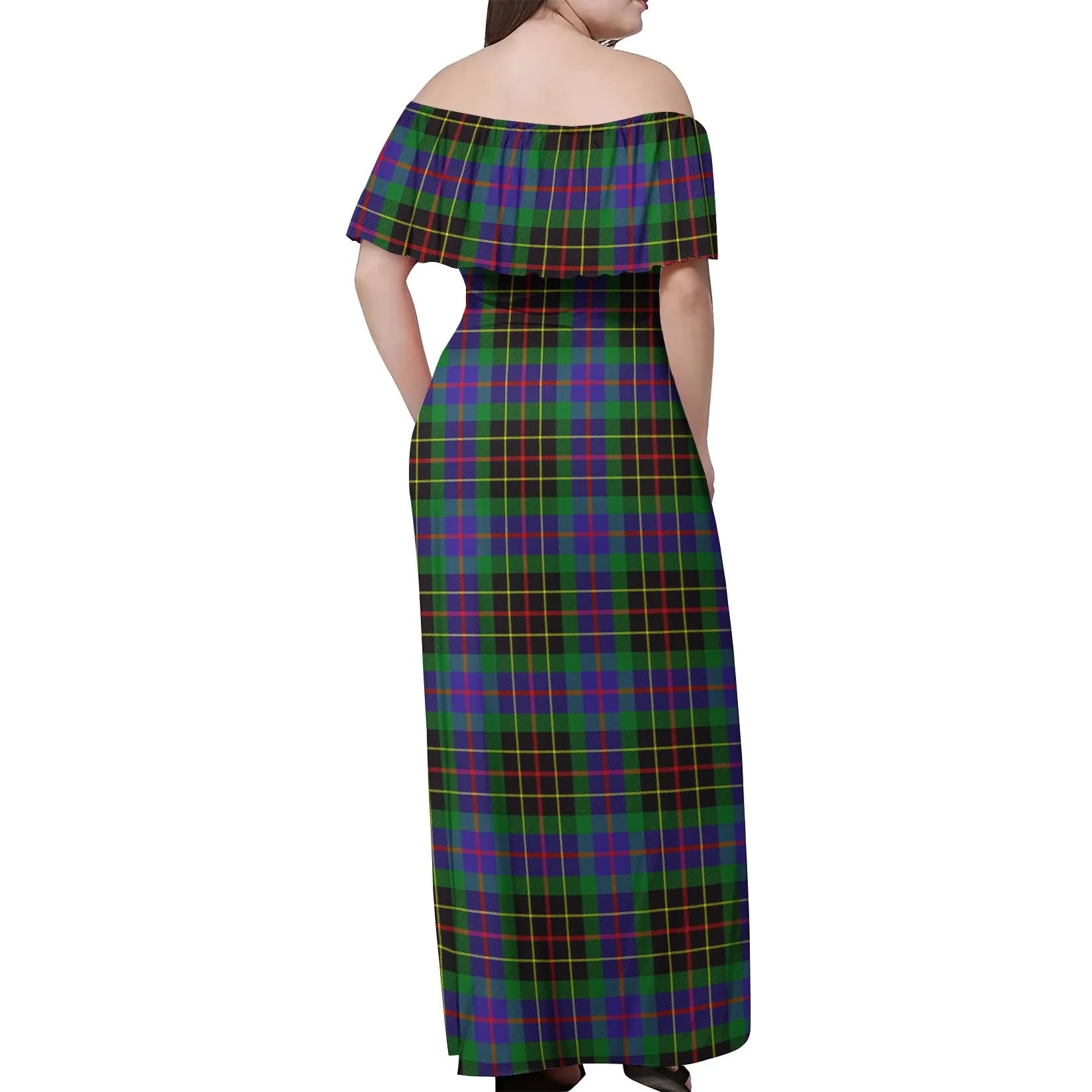 Brodie Hunting Modern Tartan Off Shoulder Long Dress