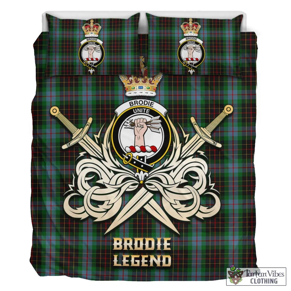 Brodie Hunting Tartan Bedding Set with Clan Crest and the Golden Sword of Courageous Legacy