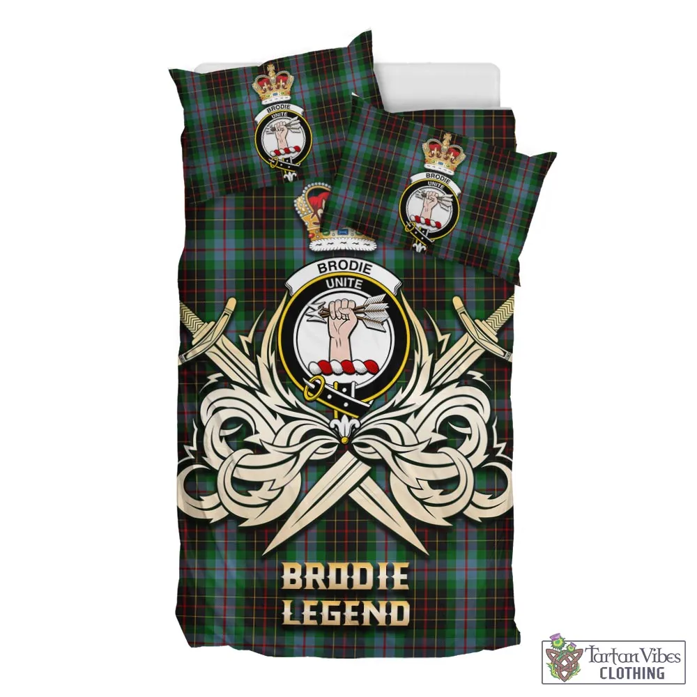 Brodie Hunting Tartan Bedding Set with Clan Crest and the Golden Sword of Courageous Legacy