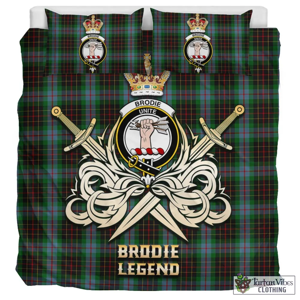 Brodie Hunting Tartan Bedding Set with Clan Crest and the Golden Sword of Courageous Legacy