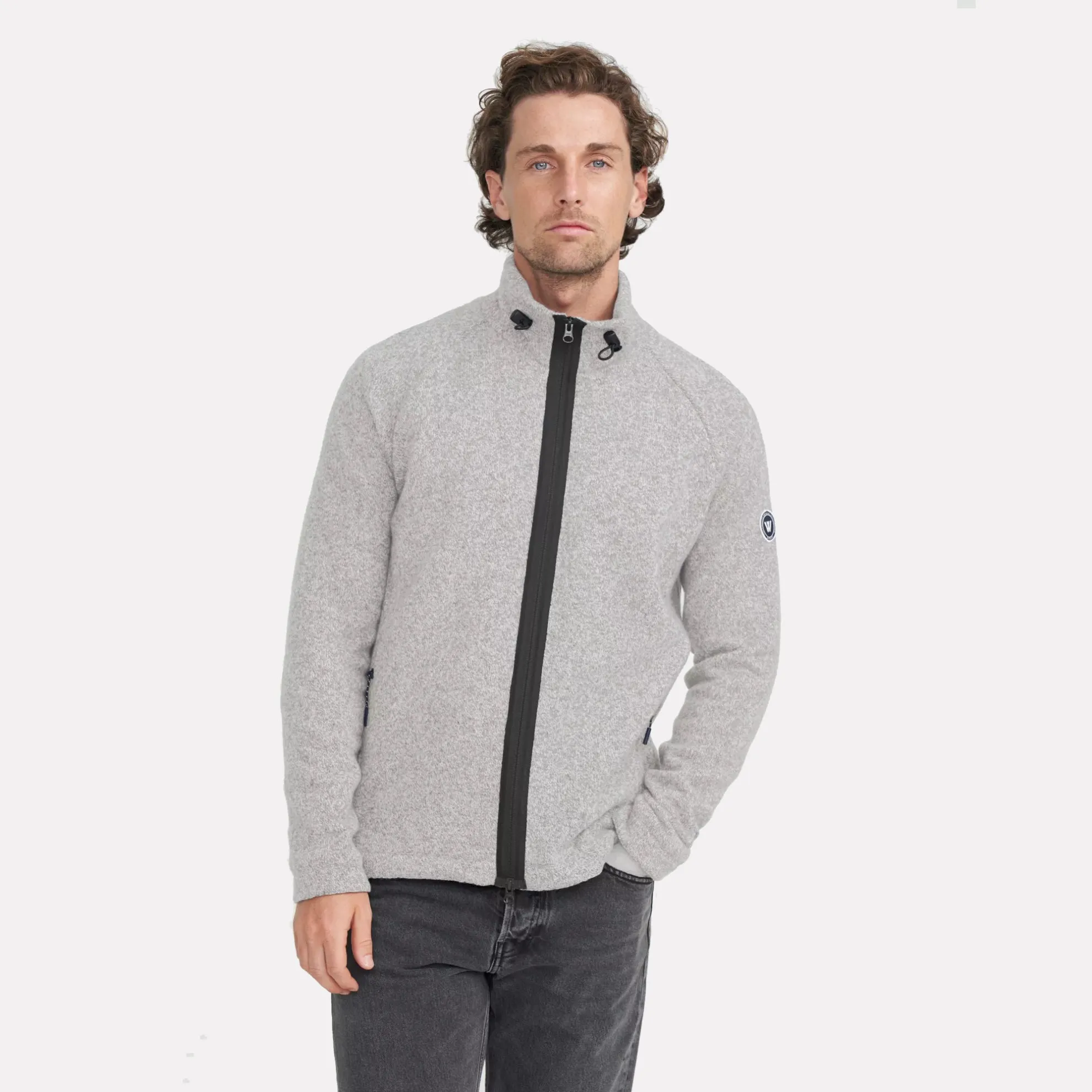 Bror Fullzip Wind Proof Knitted Wool Sweater / Marble Grey