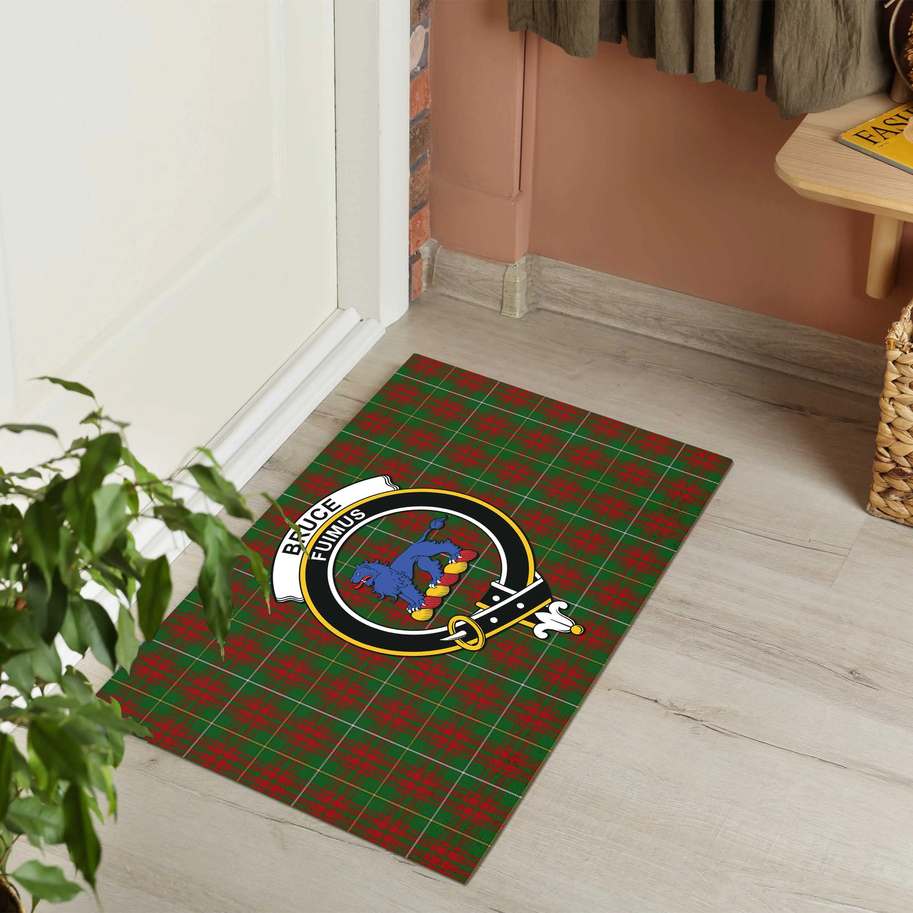 Bruce Hunting Tartan Door Mat with Family Crest