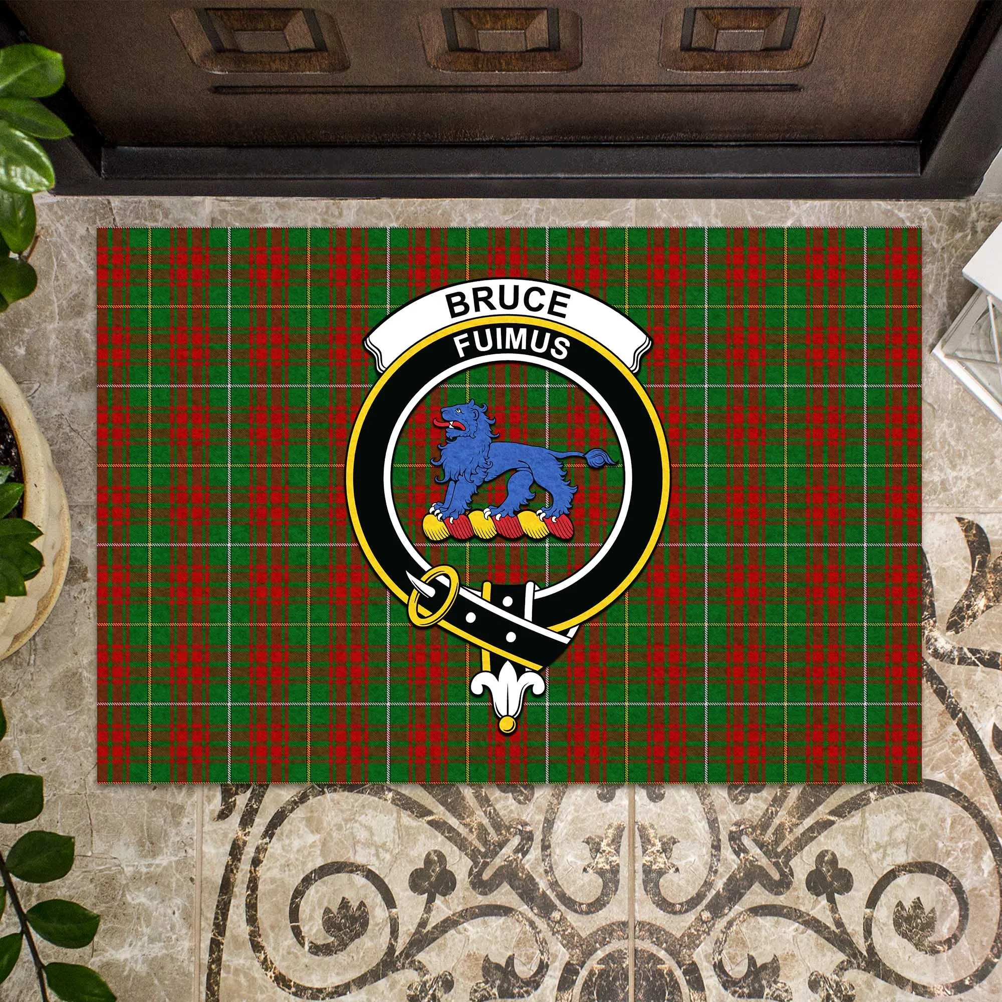 Bruce Hunting Tartan Door Mat with Family Crest