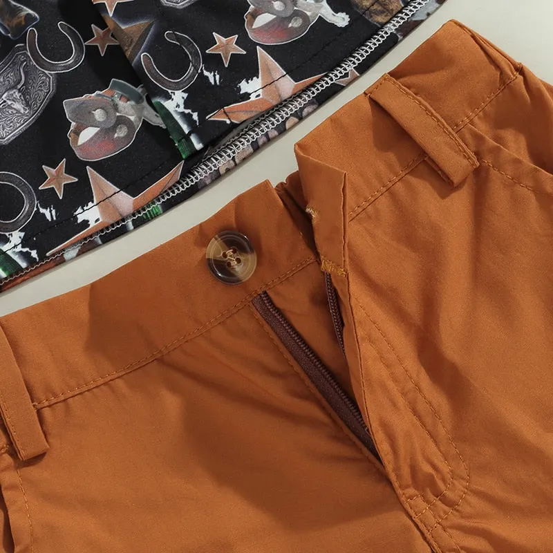 Cactus Set - Boys Gentleman Clothes Sets Cartoon Cactus Print Shirt & Shorts Set
