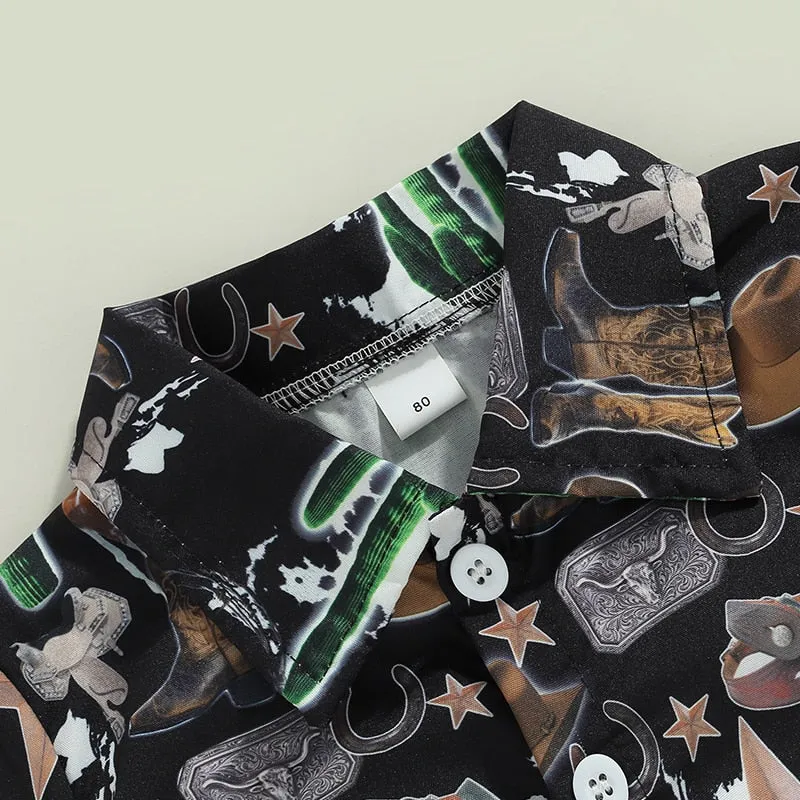 Cactus Set - Boys Gentleman Clothes Sets Cartoon Cactus Print Shirt & Shorts Set