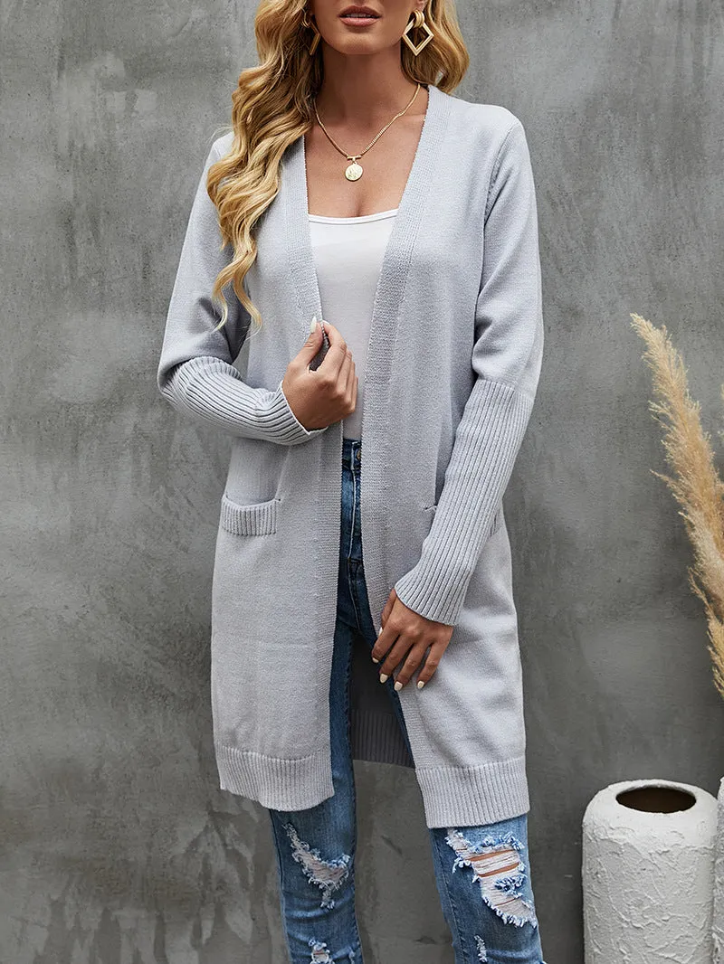 Cardigan Coat Solid Color Long Sweater