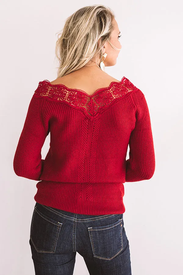 Classic Moment Crochet Trim Sweater In Crimson