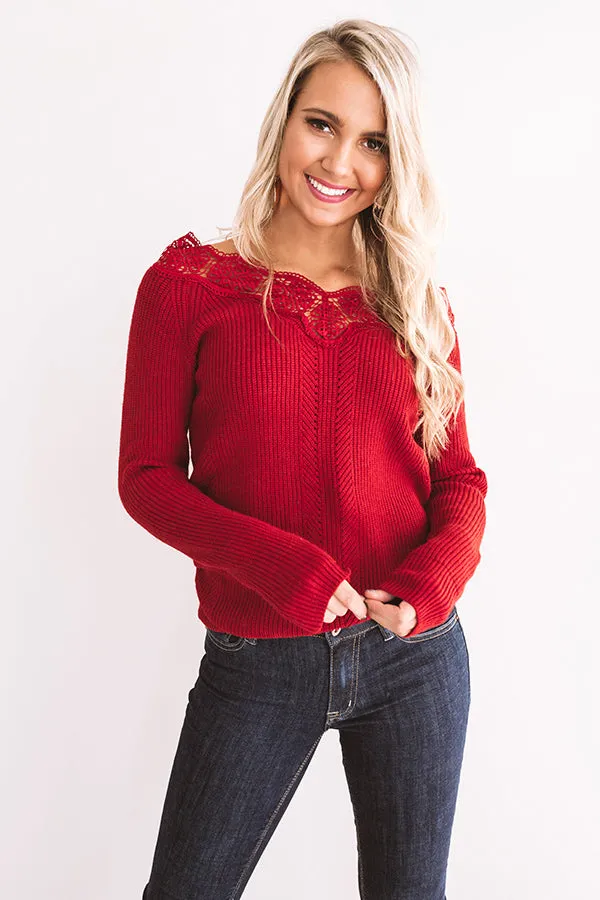 Classic Moment Crochet Trim Sweater In Crimson