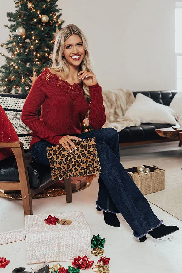 Classic Moment Crochet Trim Sweater In Crimson