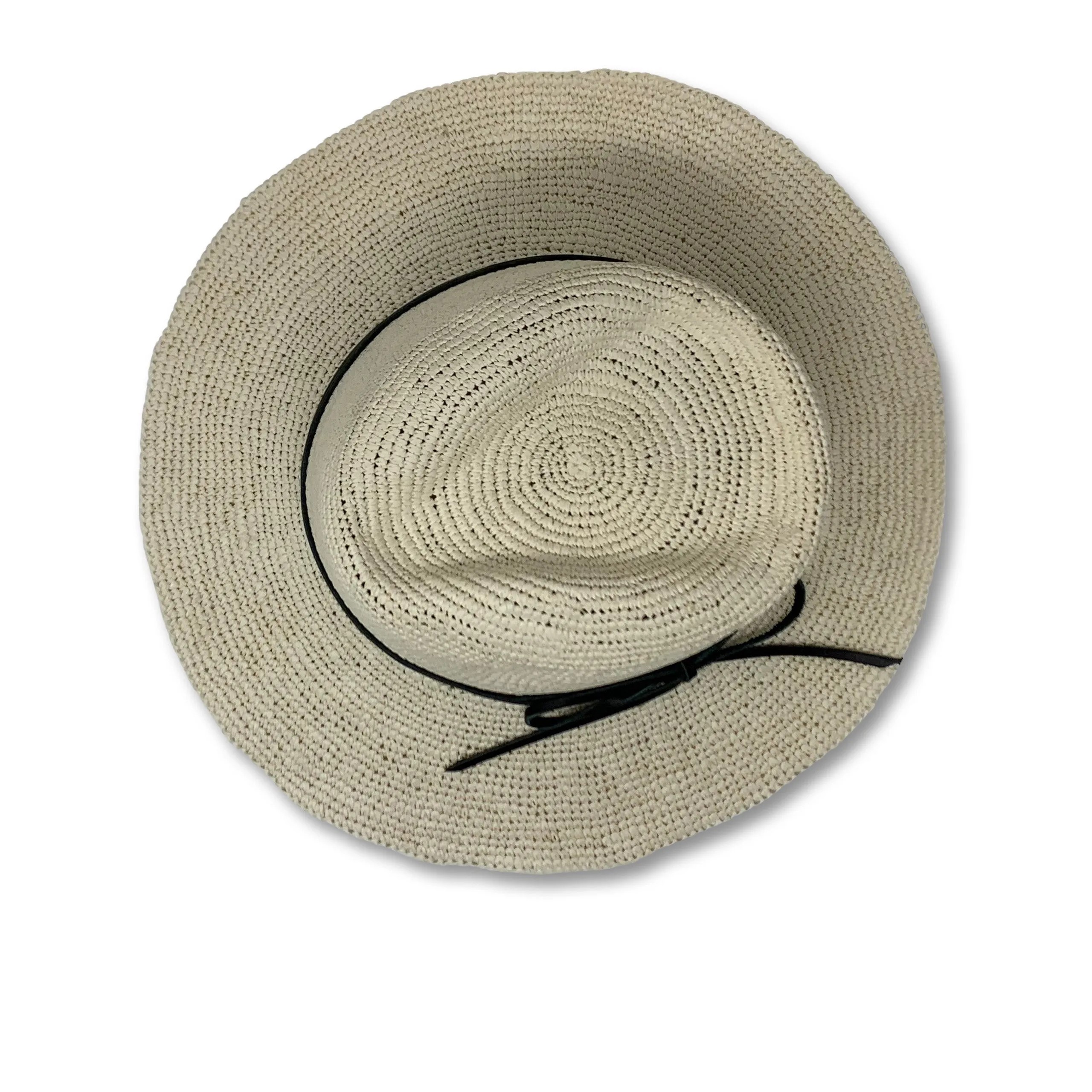 Crochet Hat With Black Leather Tie