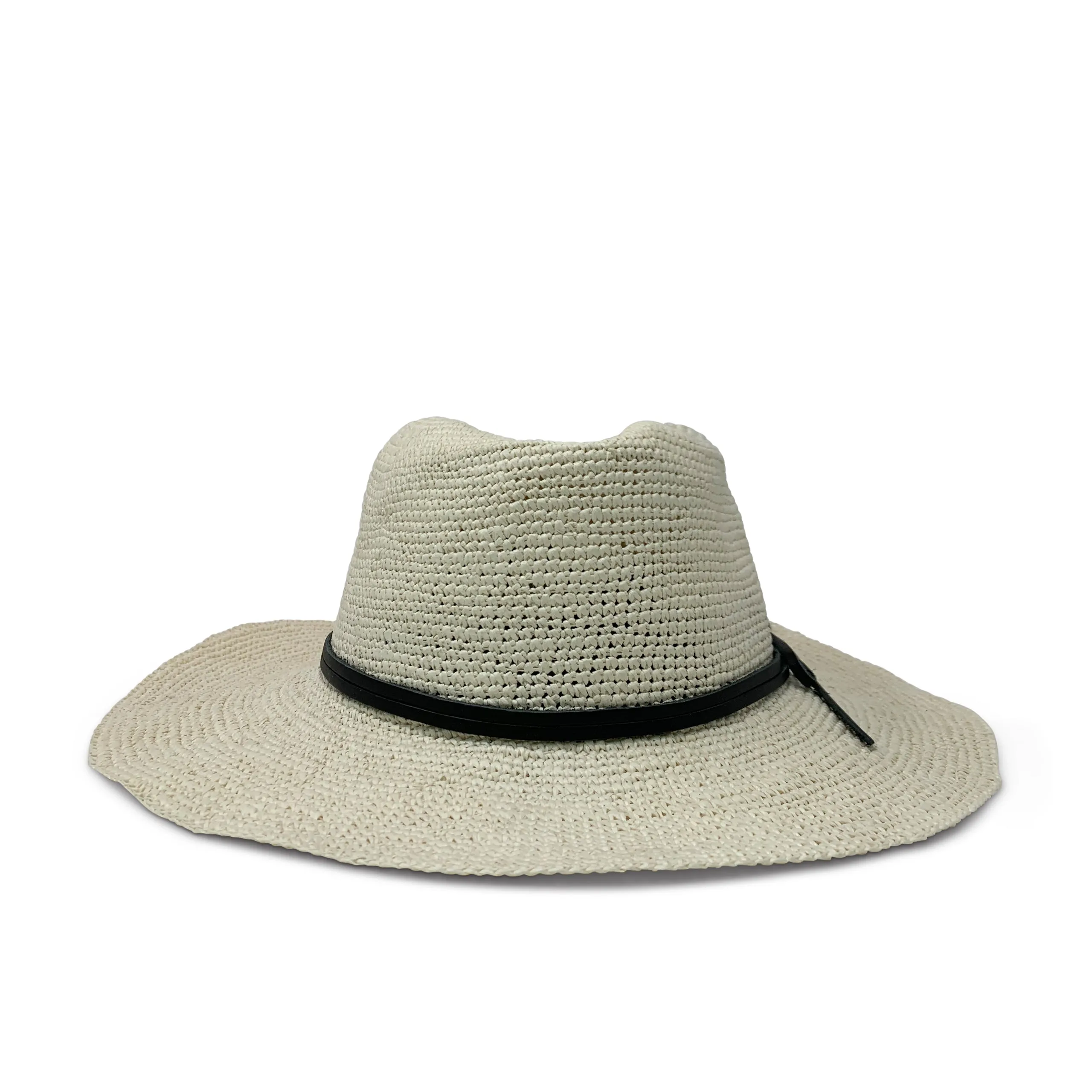 Crochet Hat With Black Leather Tie