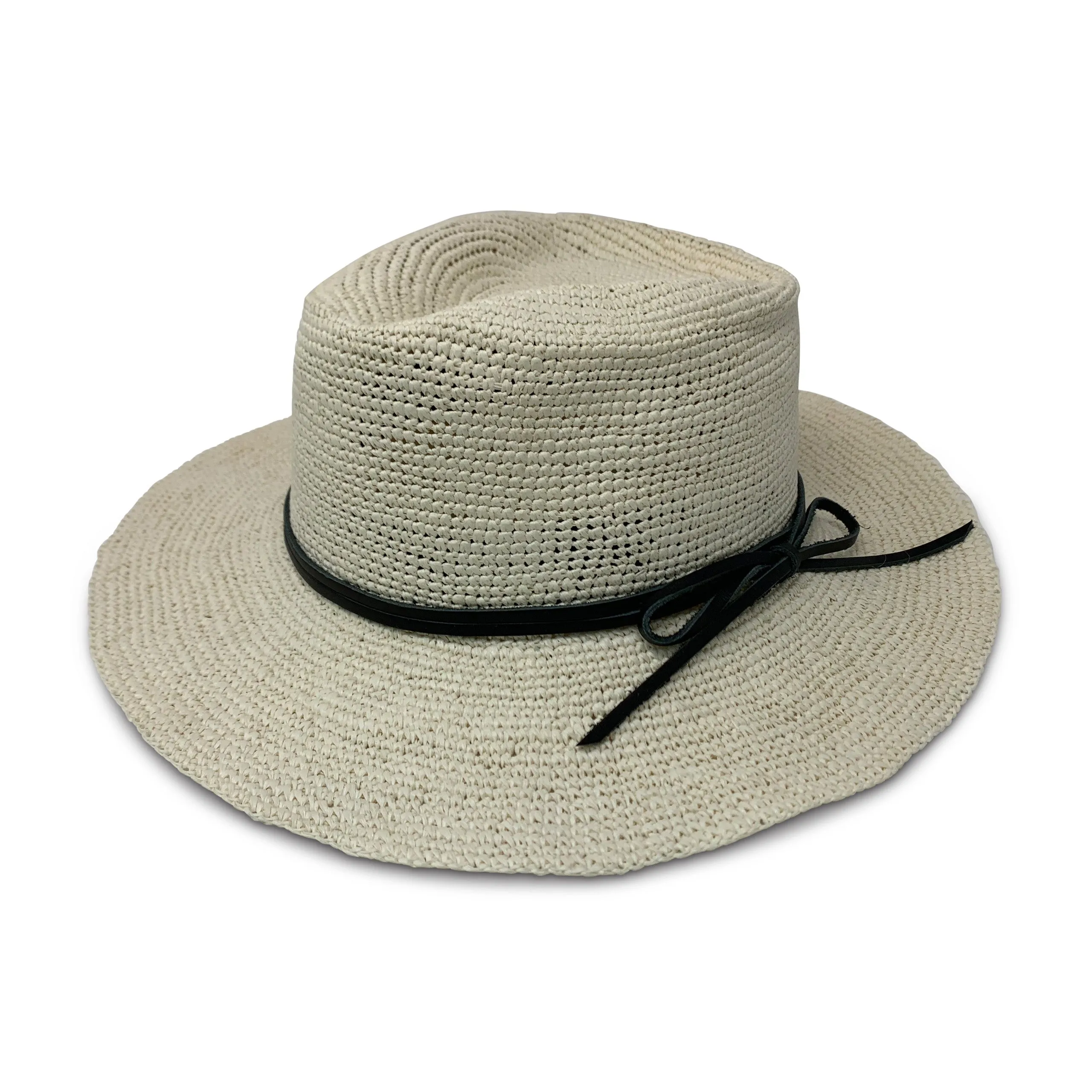 Crochet Hat With Black Leather Tie