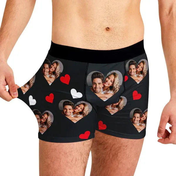 Custom Men's Boxer Shorts Avatar Heart Shaped Underwear Gift for Couple