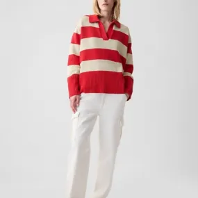 Custom Wool Blend Polo Neck Striped Long Sleeve Women’s Knitted Sweater