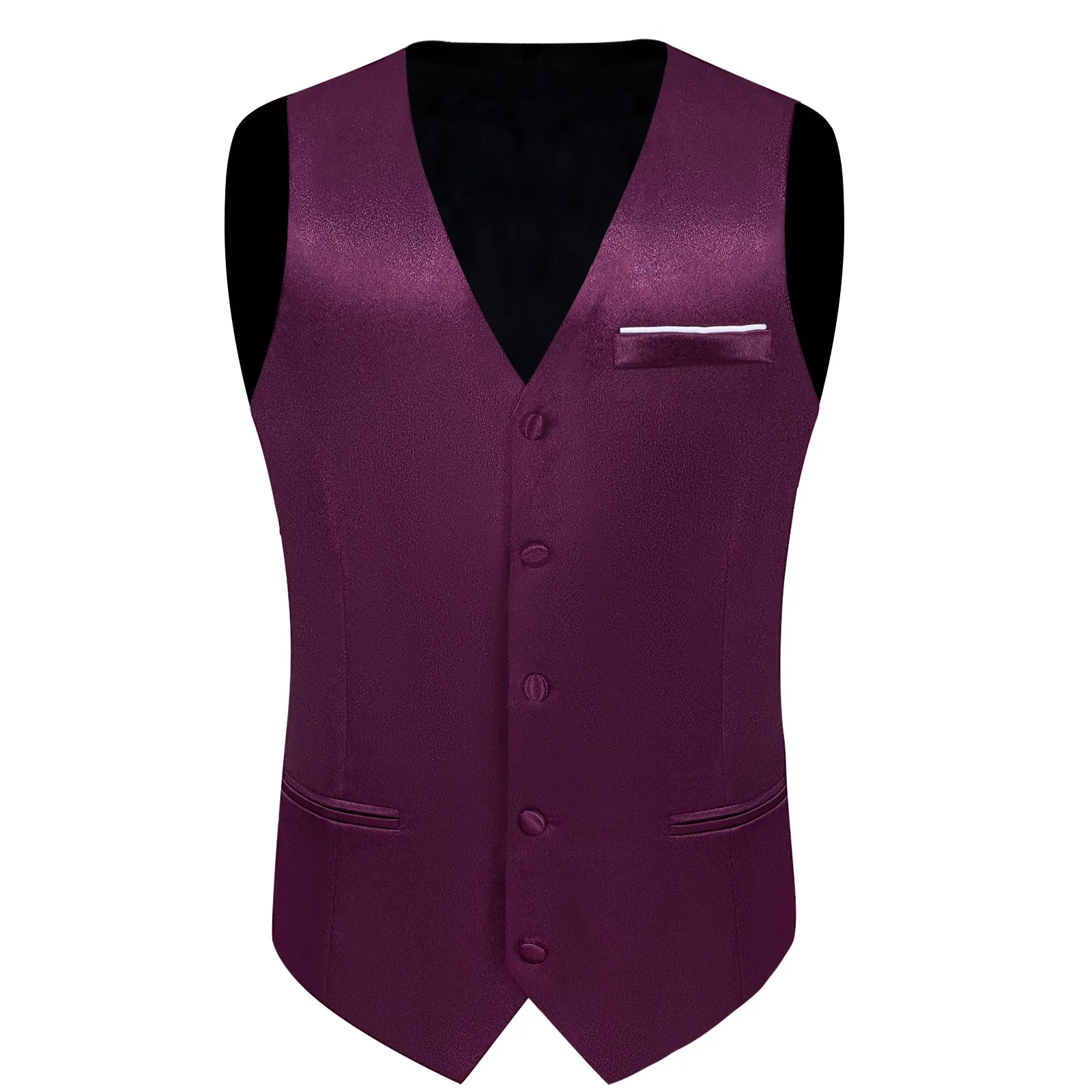 Deep Purple Solid Shining Silk Formal Men's Vest Hanky Cufflinks Tie Set
