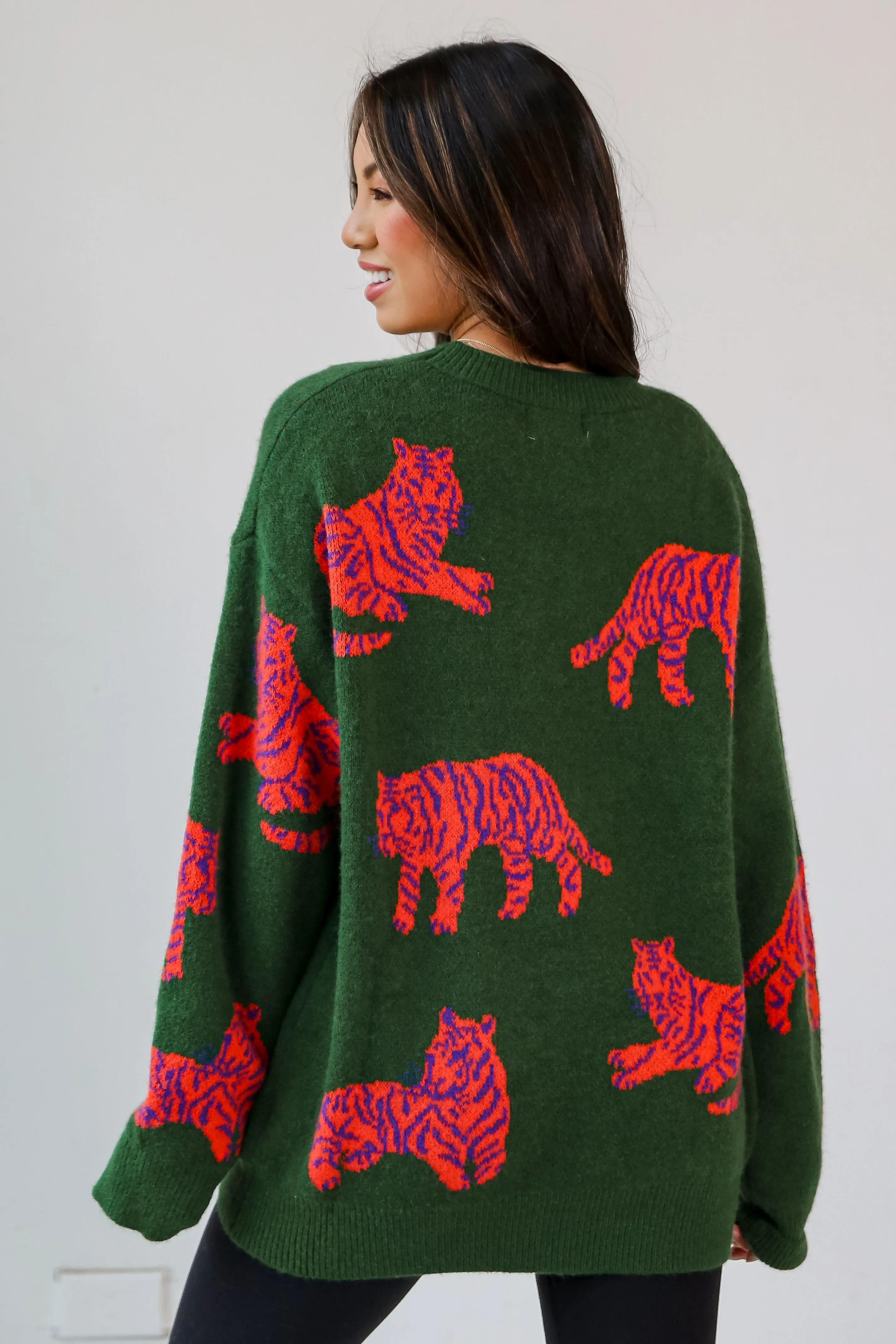 FINAL SALE - Roaring Good Time Kelly Green Tiger Oversized Sweater