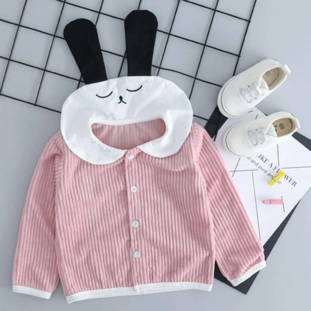 Girls Button Cartoon Rabbit Corduroy Top & Tulle Culottes