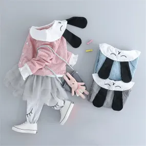 Girls Button Cartoon Rabbit Corduroy Top & Tulle Culottes