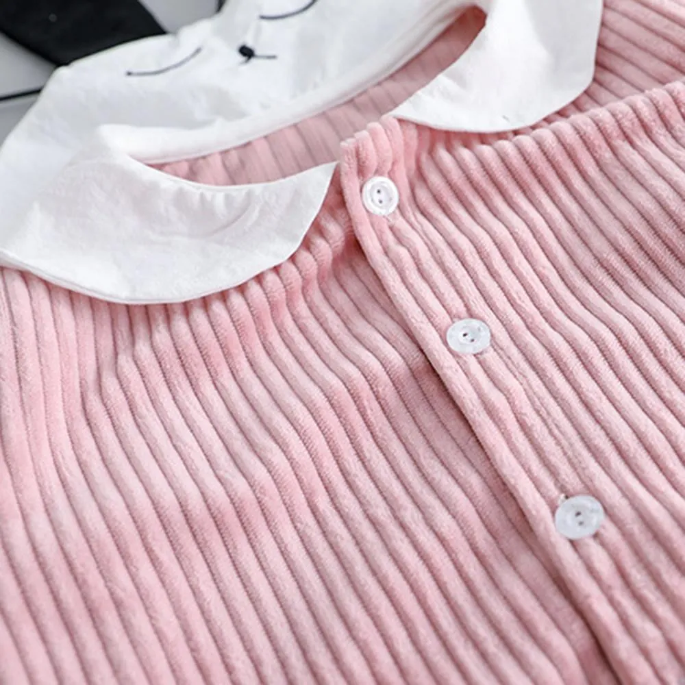 Girls Button Cartoon Rabbit Corduroy Top & Tulle Culottes
