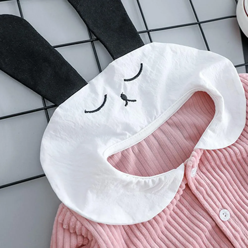 Girls Button Cartoon Rabbit Corduroy Top & Tulle Culottes