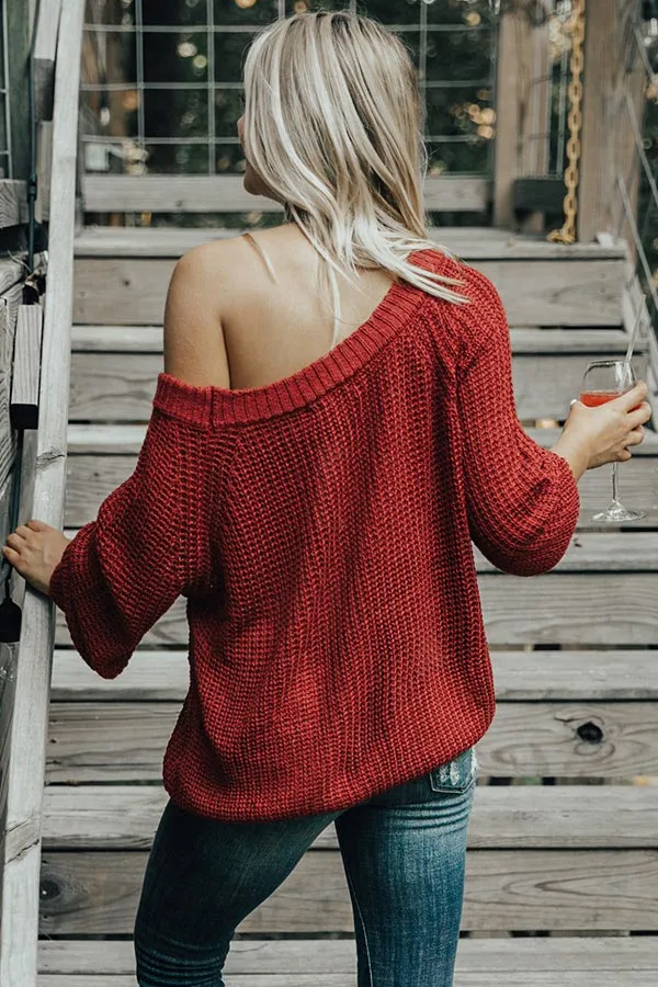Give Me Cozy Off Shoulder Sweater in Crimson