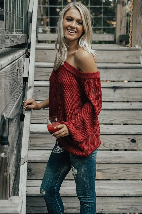 Give Me Cozy Off Shoulder Sweater in Crimson