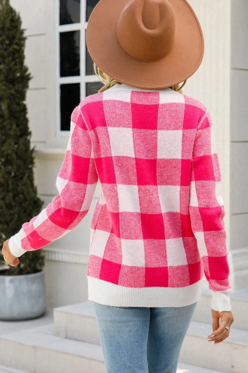 Holiday Cheer Checkered Ribbed Trim Knit Pullover