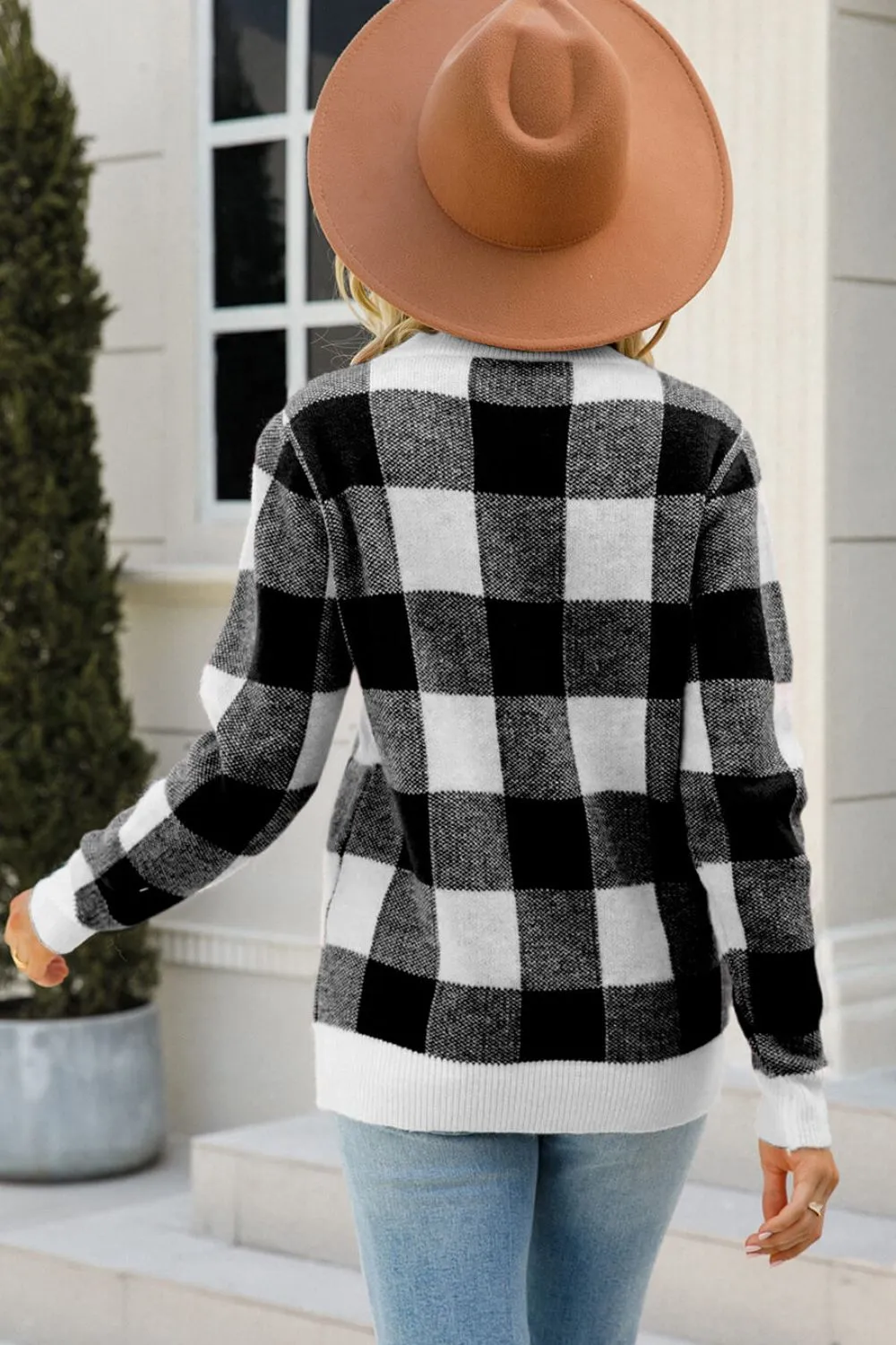 Holiday Cheer Checkered Ribbed Trim Knit Pullover