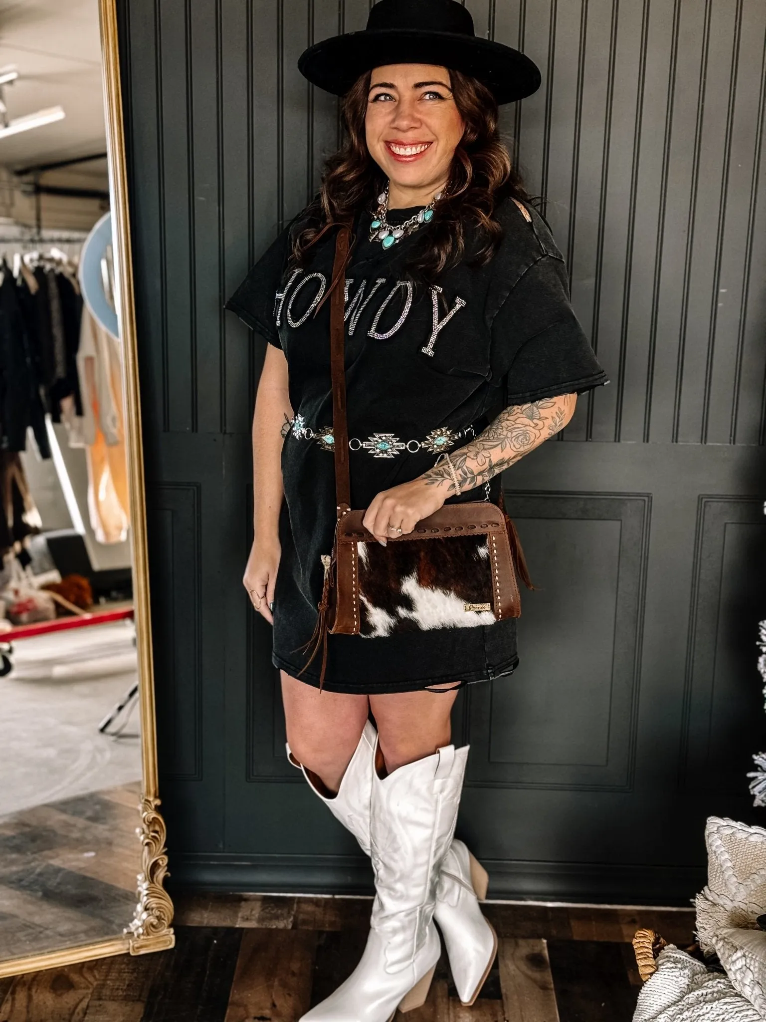 Howdy Dress Western Country Graphic T-Shirt Dress, Black