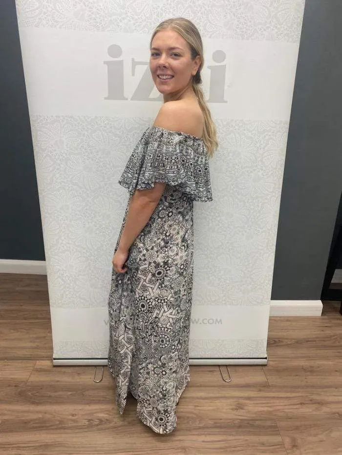 Inoa Casablanca Frill Neck Silk Maxi Dress