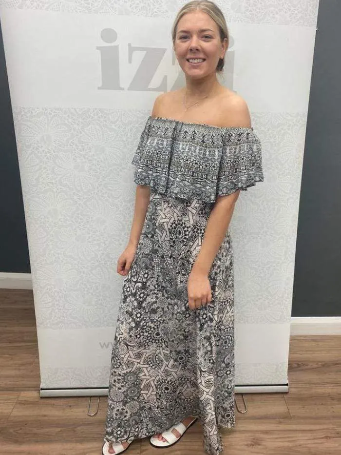 Inoa Casablanca Frill Neck Silk Maxi Dress