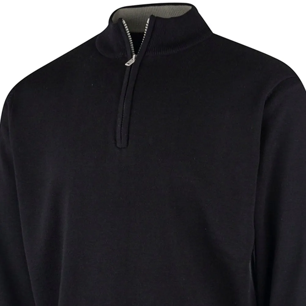 Island Green Lined Knitted Sweater With Pop Zip - Black