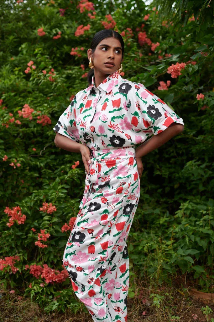 Jardin Spray Draped Shirt Dress