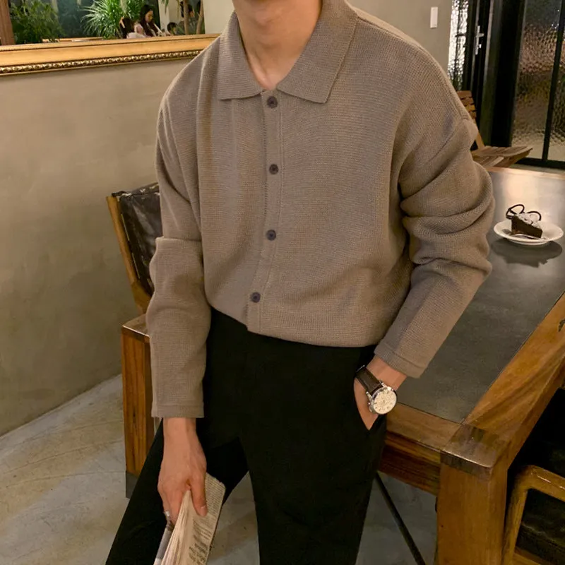Jinquedai semi formal men outfit Myq Autumn New Knitted Cardigan Men's Loose Korean Style Trendy Casual Lapel Polo Outer Sweater Coat