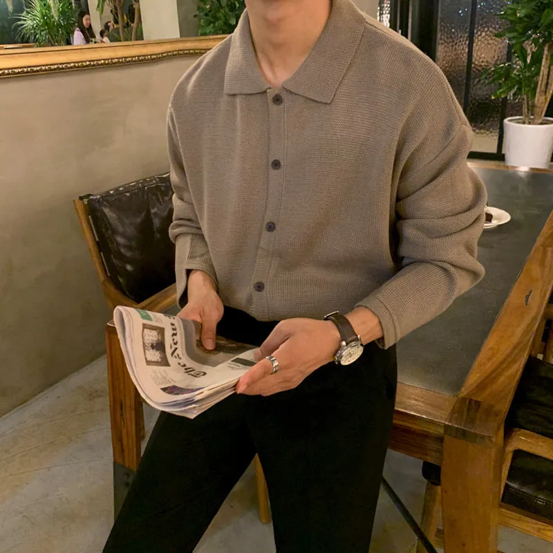Jinquedai semi formal men outfit Myq Autumn New Knitted Cardigan Men's Loose Korean Style Trendy Casual Lapel Polo Outer Sweater Coat