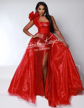 Johnathan Kayne Overskirt 2 Size 12 Red One Shoulder Ruffle Pageant Overskirt Organza Formal Accessory