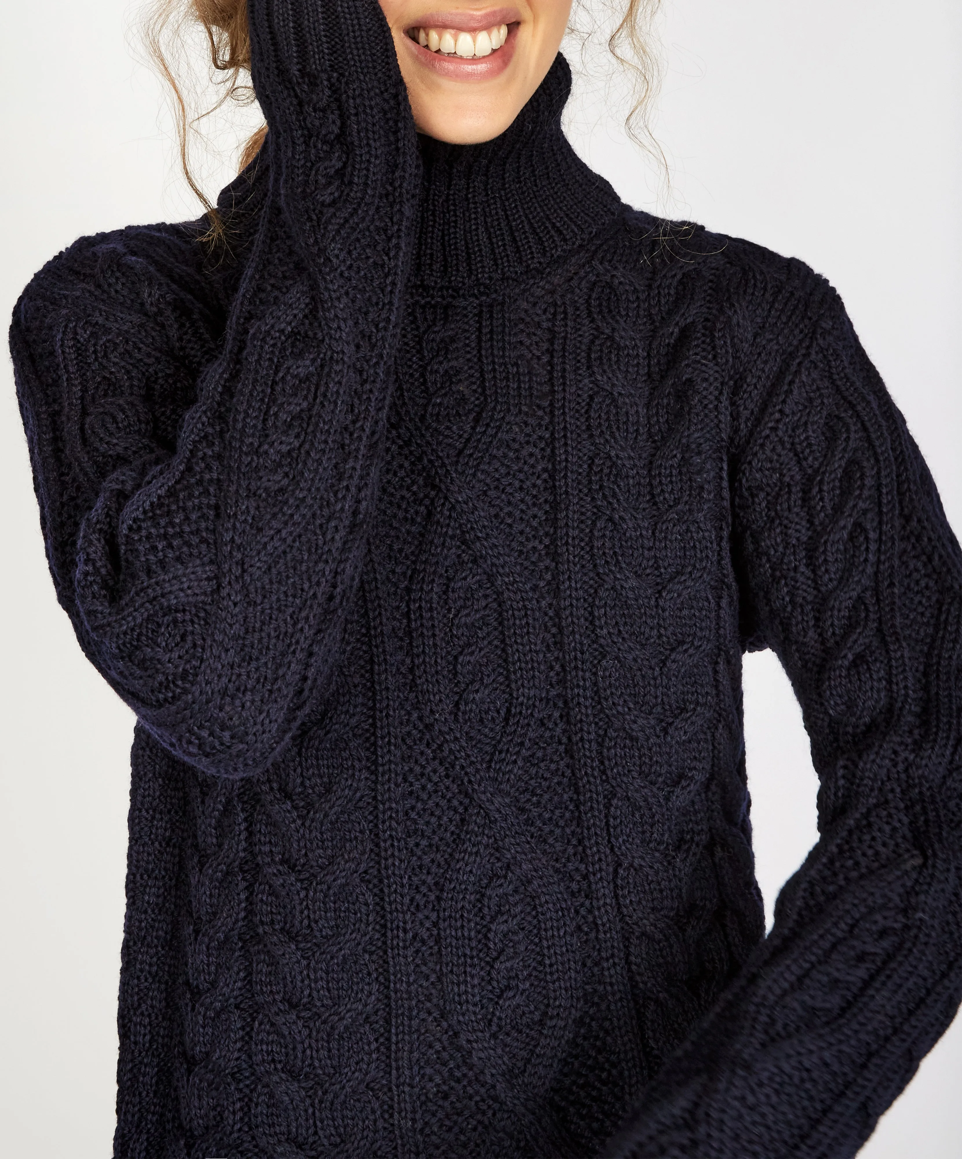 Juniper Aran Polo Neck Navy