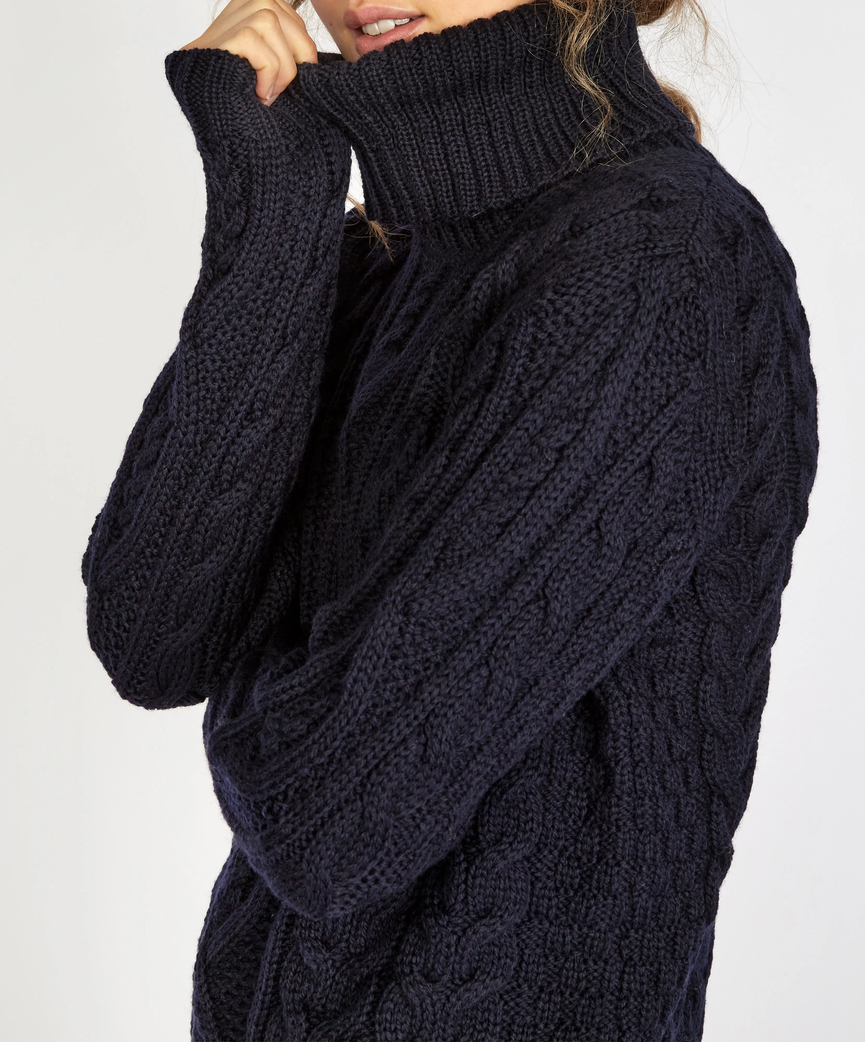 Juniper Aran Polo Neck Navy