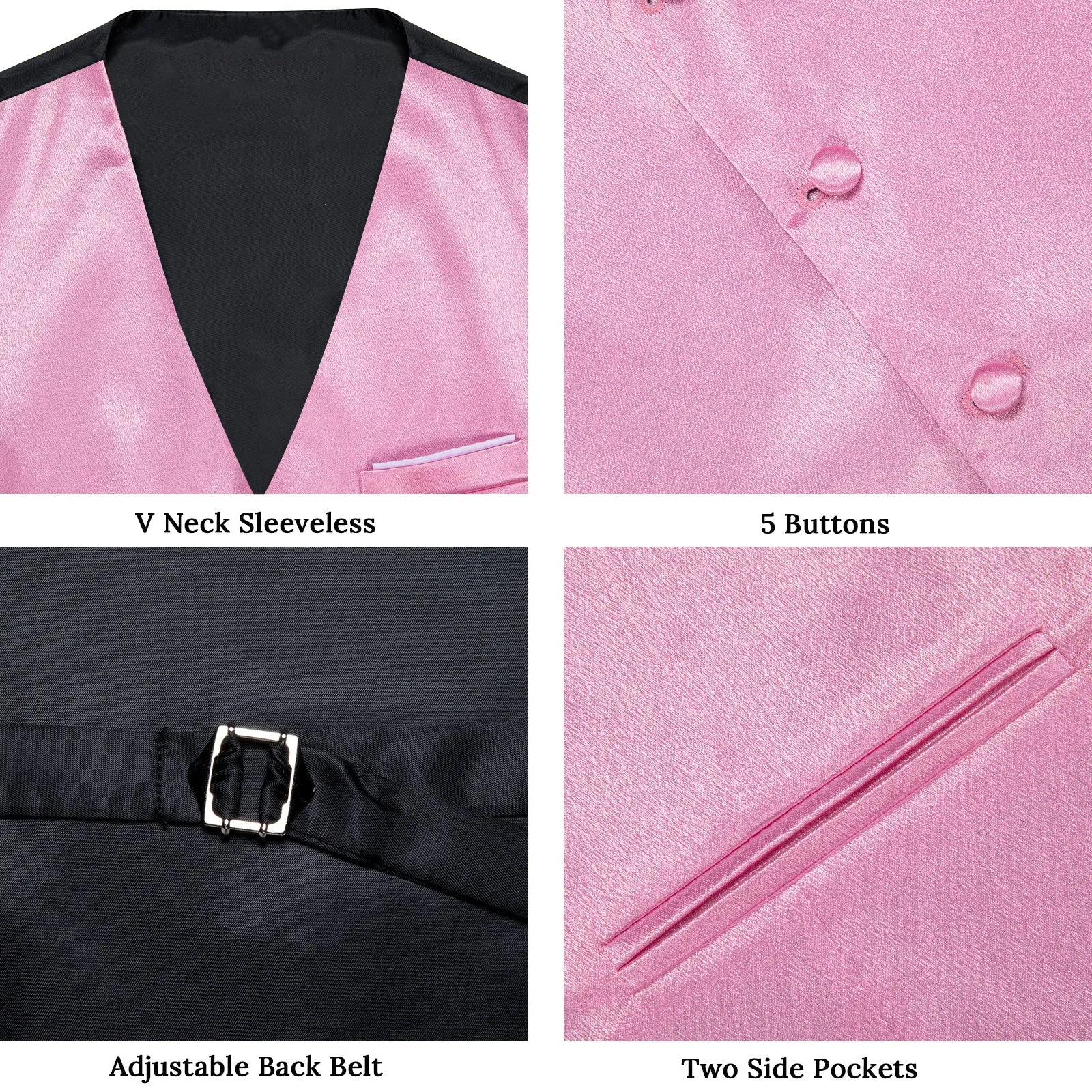 Light Pink Solid Shining Silk Formal Men's Vest Hanky Cufflinks Tie Set